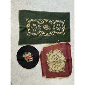 Set Of 3 Vintage Handworked Needlepoint Mat, Rug, Footrest Multicolor Read